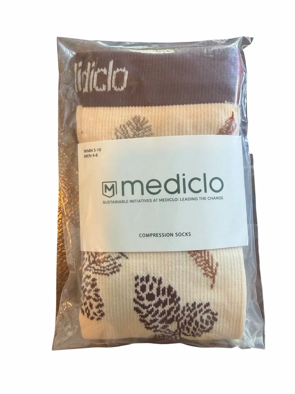 NWT Mediclo Terry Compression Socks Pinecone Fall Leaves Size Small/Medium